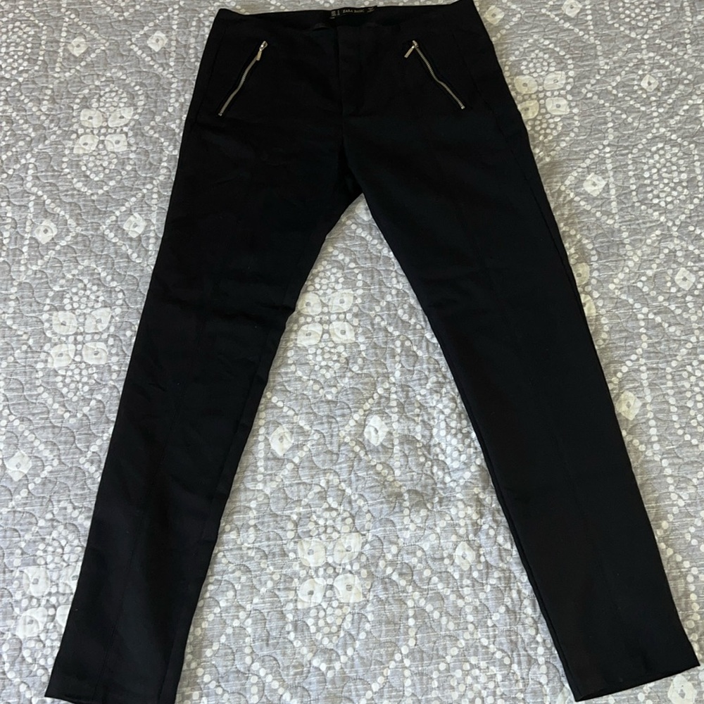 Zara black work pants/ trousers size small 26 silver hardware straight leg